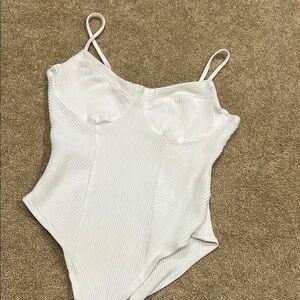 Elegant White Ribbed Bodysuit